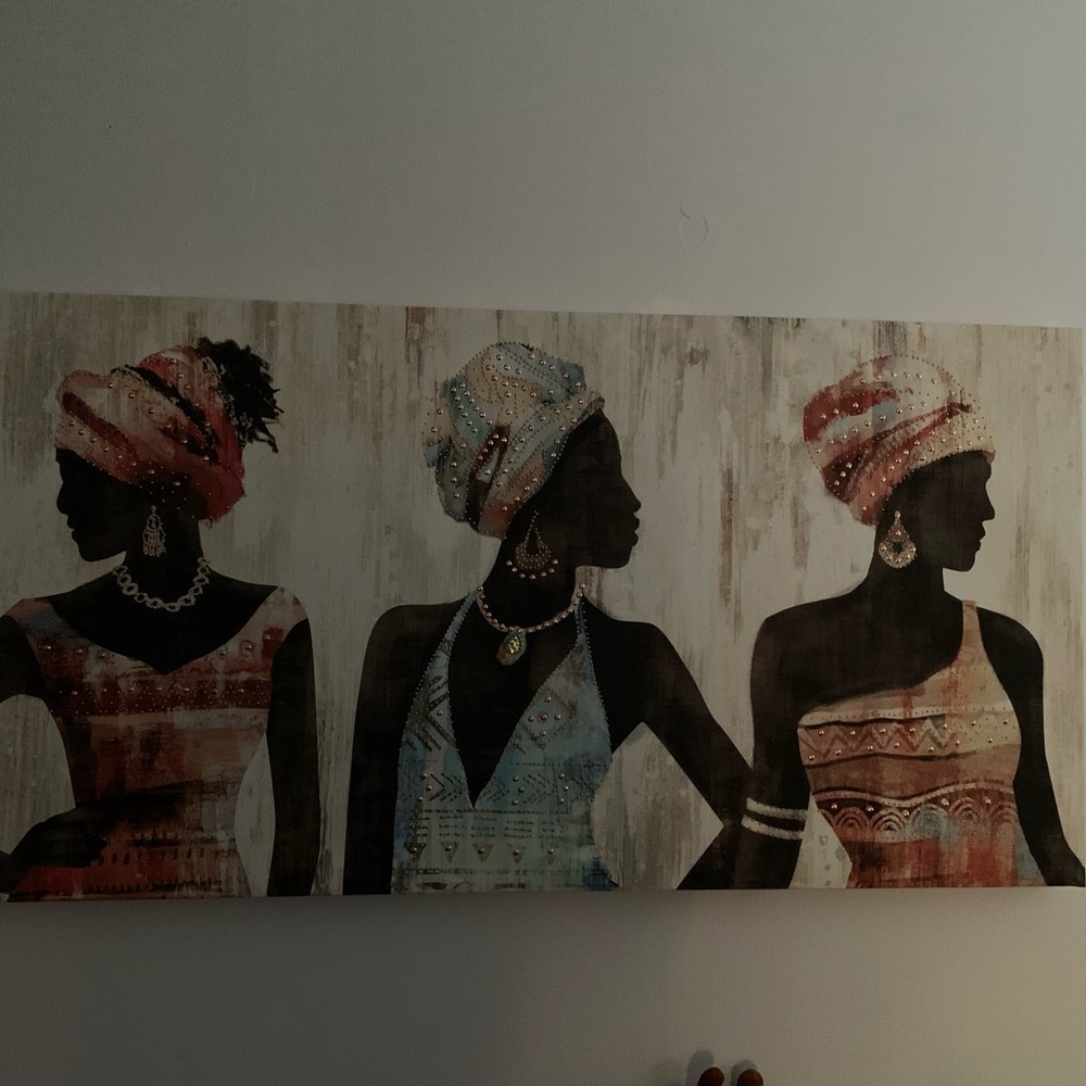 Last one for sale - 3 ladies canvas paintings with jewels.